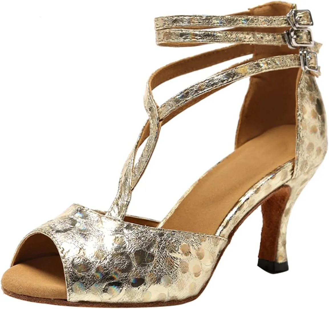 Minishion GL224 Women's Buckle Synthetic Latin Tango Ballroom Dance Shoes Wedding Prom Sandals