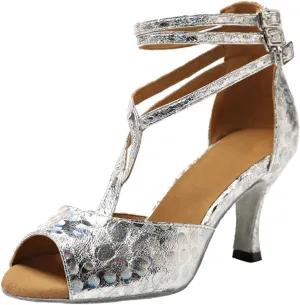 Minishion GL224 Women's Buckle Synthetic Latin Tango Ballroom Dance Shoes Wedding Prom Sandals