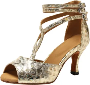Minishion GL224 Women's Buckle Synthetic Latin Tango Ballroom Dance Shoes Wedding Prom Sandals
