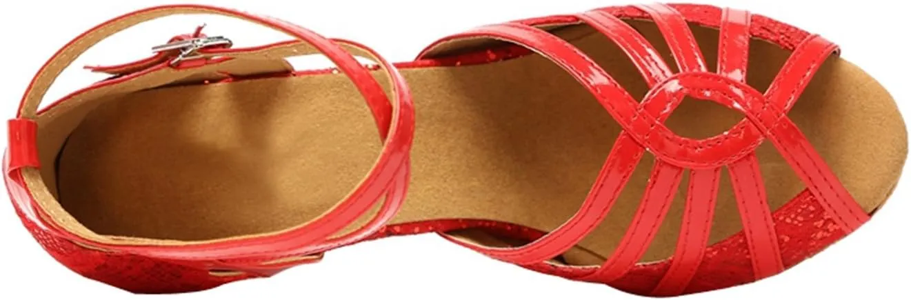 Minishion GL227 Women's Cross Strap Lace Latin Tango Ballroom Dance Shoes Wedding Prom Sandals