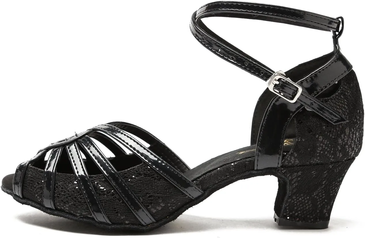 Minishion GL227 Women's Cross Strap Lace Latin Tango Ballroom Dance Shoes Wedding Prom Sandals