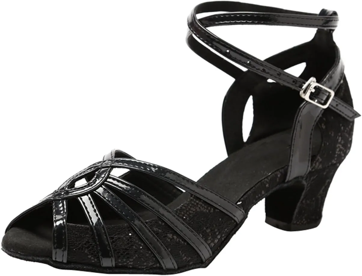 Minishion GL227 Women's Cross Strap Lace Latin Tango Ballroom Dance Shoes Wedding Prom Sandals