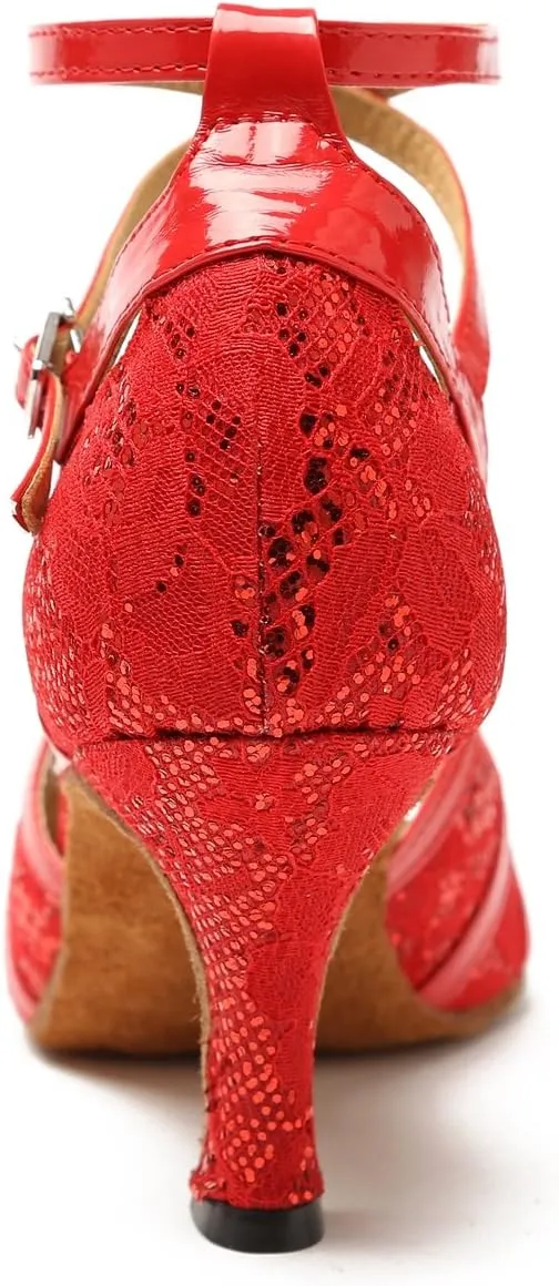 Minishion GL227 Women's Cross Strap Lace Latin Tango Ballroom Dance Shoes Wedding Prom Sandals