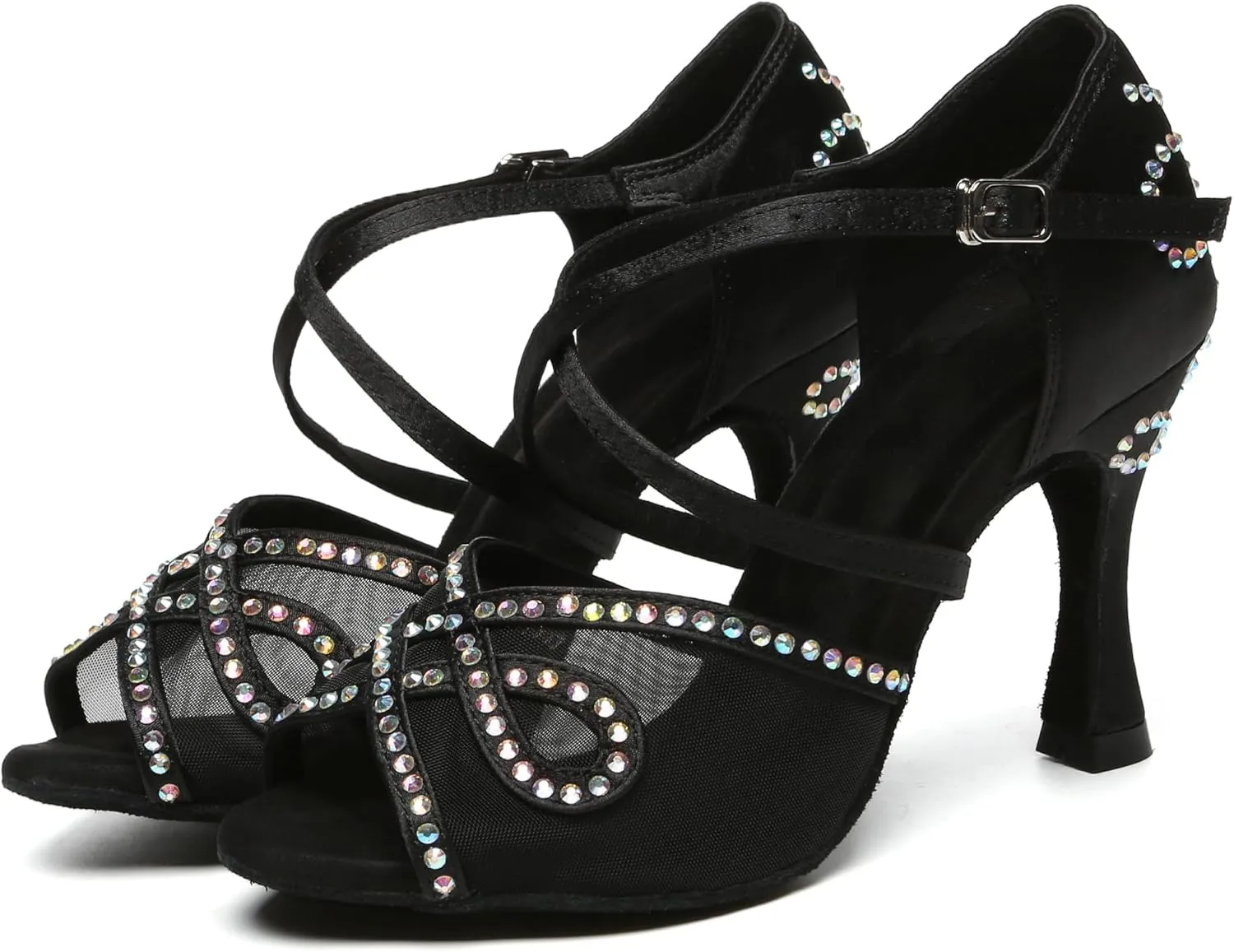 Minishion Latin Salsa Dance Shoes for Women Rhinestones Pattern Wedding Evening Sandals