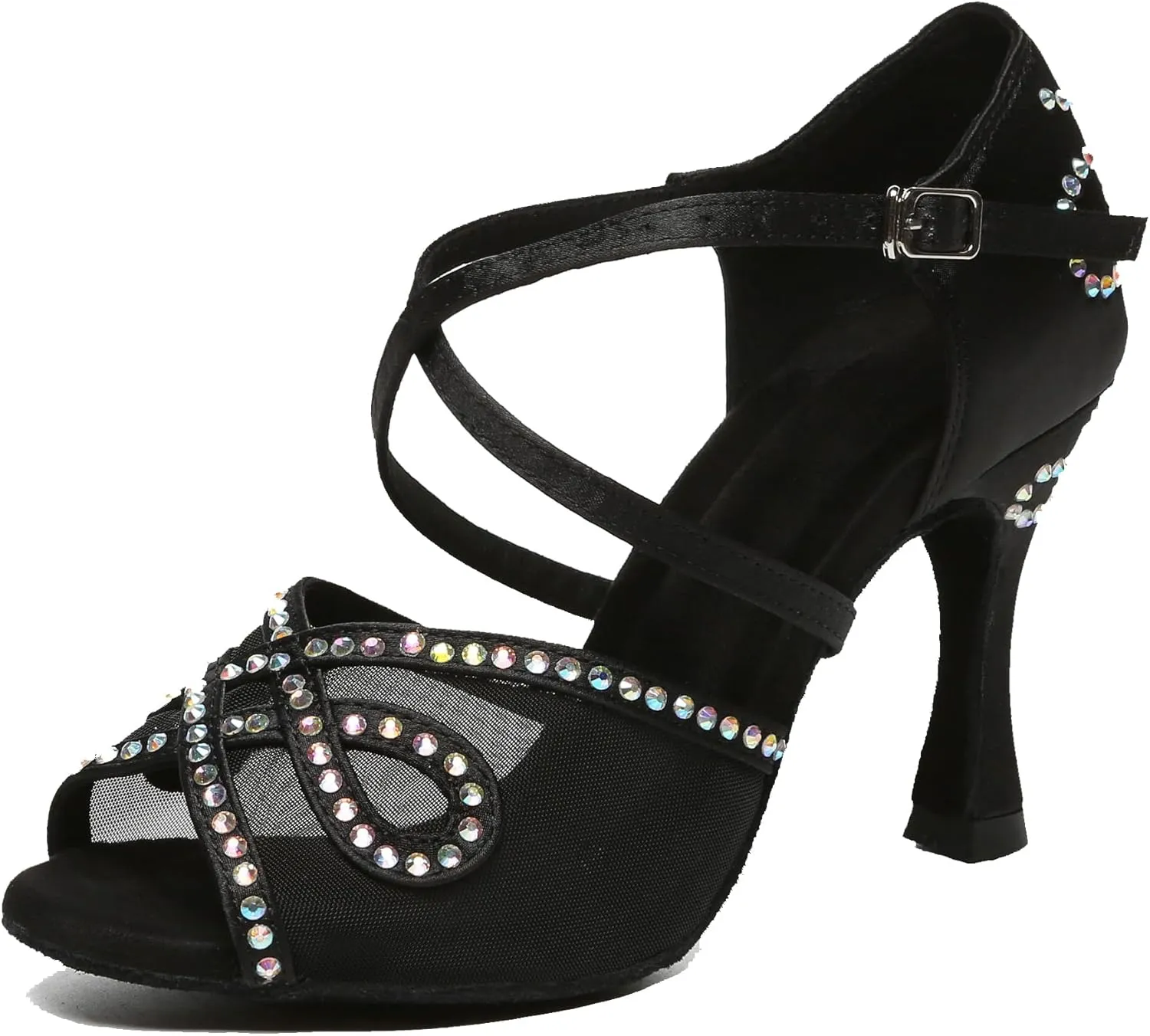Minishion Latin Salsa Dance Shoes for Women Rhinestones Pattern Wedding Evening Sandals