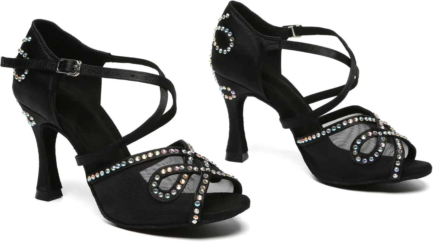 Minishion Latin Salsa Dance Shoes for Women Rhinestones Pattern Wedding Evening Sandals