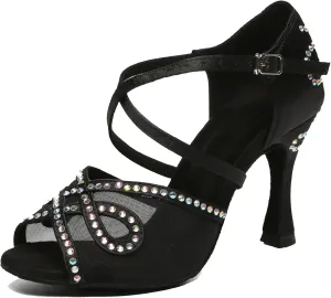 Minishion Latin Salsa Dance Shoes for Women Rhinestones Pattern Wedding Evening Sandals