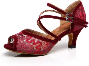 Minishion TQJ3005 Women's Floral Lace Tango Latin Ballroom Dance Shoes Evening Wedding Sandals
