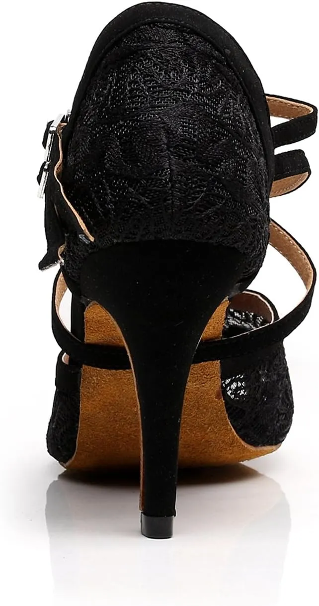 Minishion TQJ3005 Women's Floral Lace Tango Latin Ballroom Dance Shoes Evening Wedding Sandals