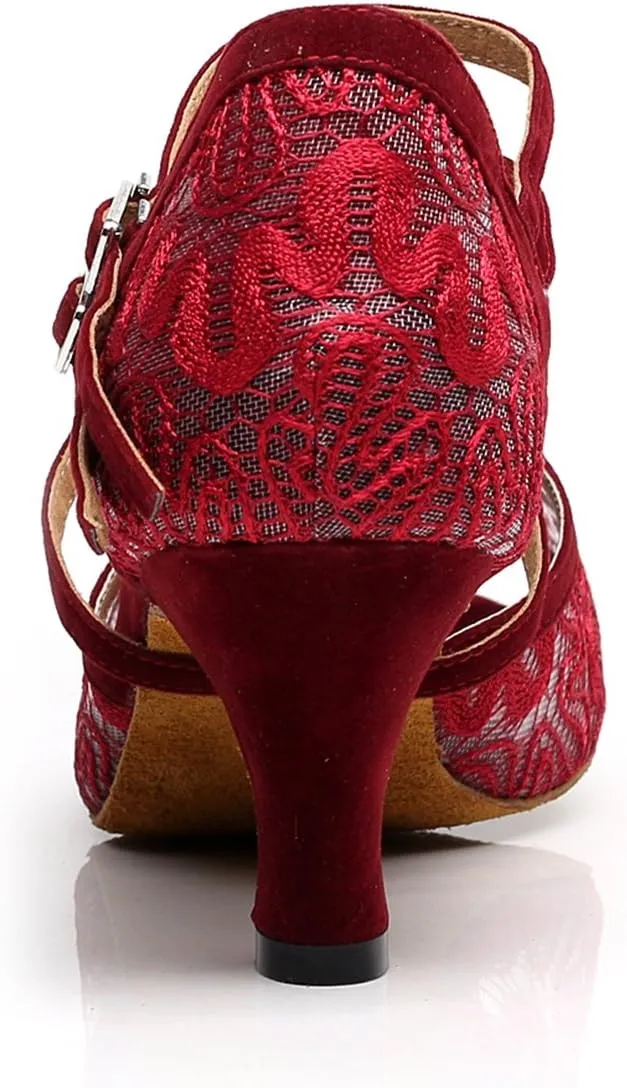 Minishion TQJ3005 Women's Floral Lace Tango Latin Ballroom Dance Shoes Evening Wedding Sandals