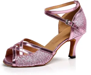 Minishion TQJ5010 Women's Ankle Strap Glitter Tango Latin Ballroom Dance Shoes Evening Wedding Sandals