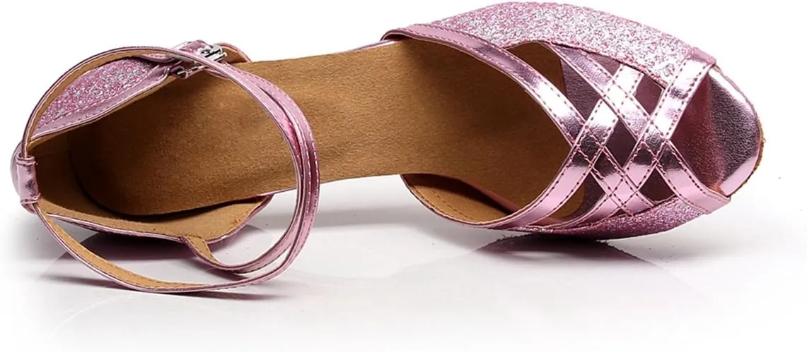 Minishion TQJ5010 Women's Ankle Strap Glitter Tango Latin Ballroom Dance Shoes Evening Wedding Sandals