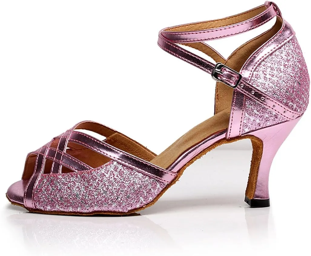 Minishion TQJ5010 Women's Ankle Strap Glitter Tango Latin Ballroom Dance Shoes Evening Wedding Sandals