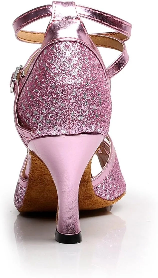 Minishion TQJ5010 Women's Ankle Strap Glitter Tango Latin Ballroom Dance Shoes Evening Wedding Sandals