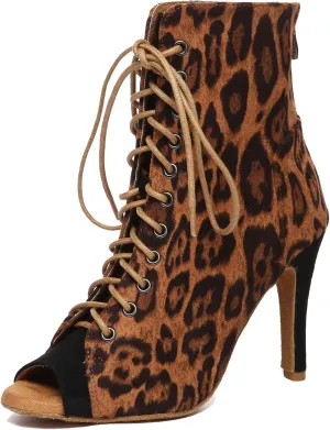 Minishion Womens Ballroom Dance Boot Lace-Up Peep Toe Prom Ankle Sandals Shoes
