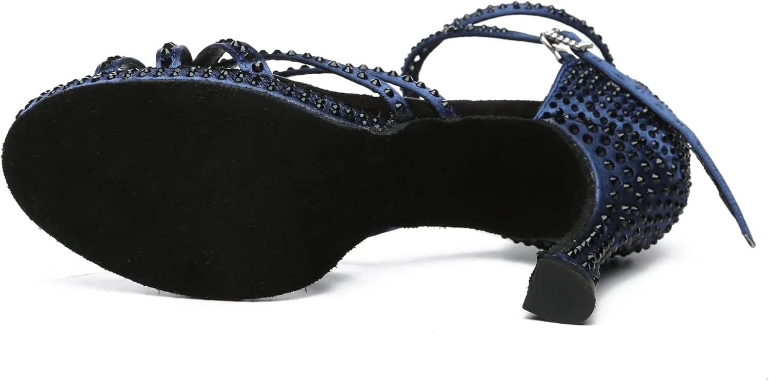 Minishion Women's Dance Heel Platform Toe Rhinestone Dancing Shoes L458