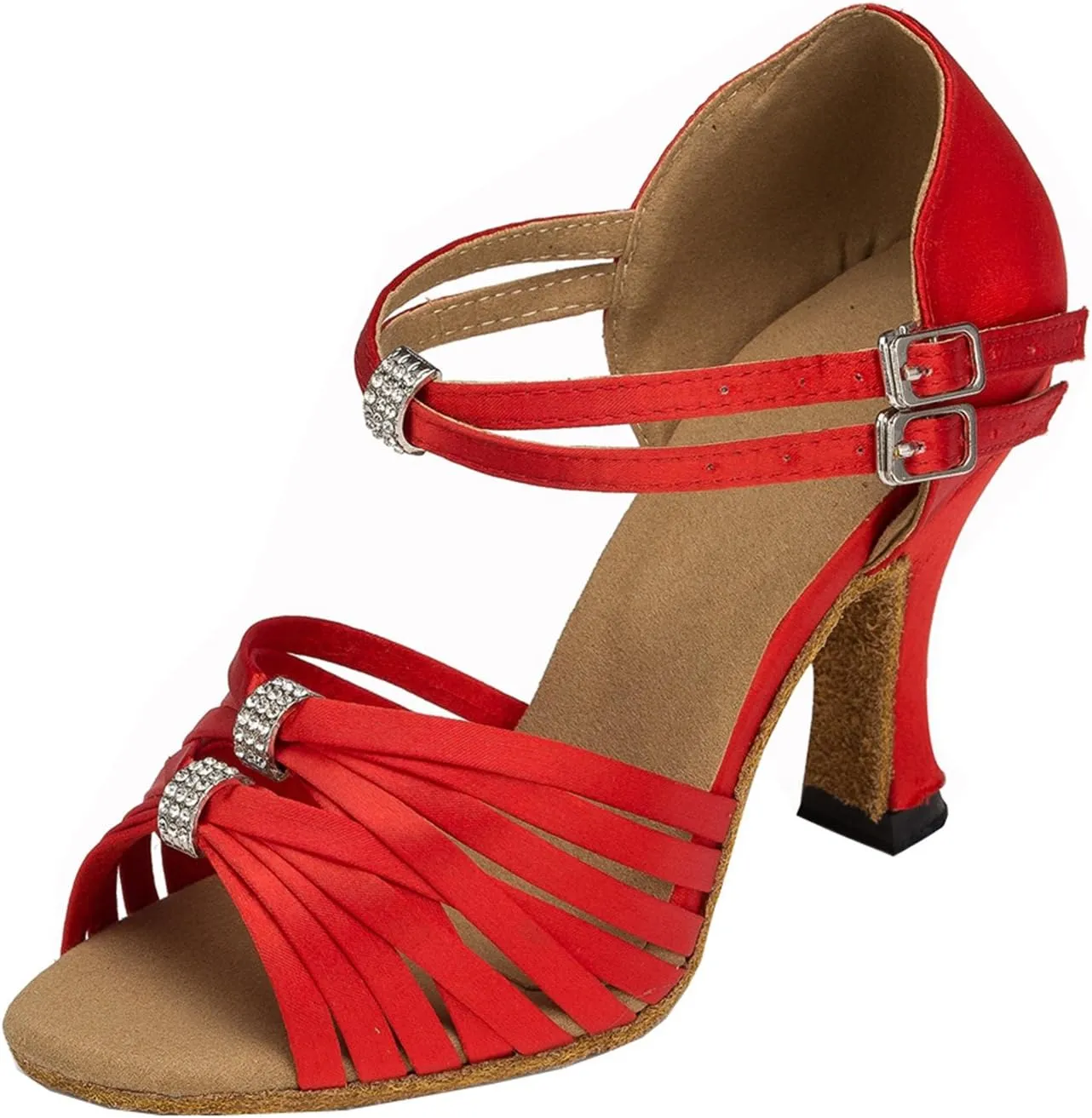 Minishion Women's Satin Latin Ballroom Dance Shoes Wedding Evening Sandals