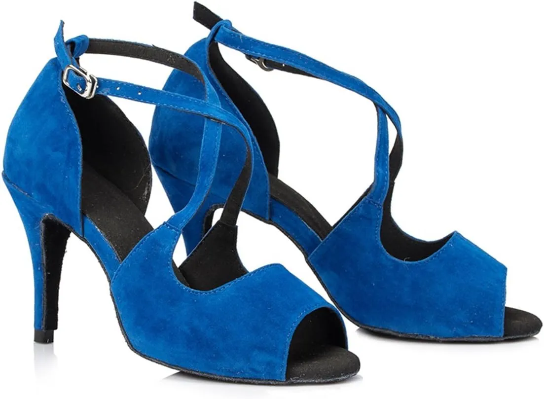 Minishion Women's TH050 Stiletto High Heel Suede Leather Wedding Ballroom Latin Taogo Dance Sandals