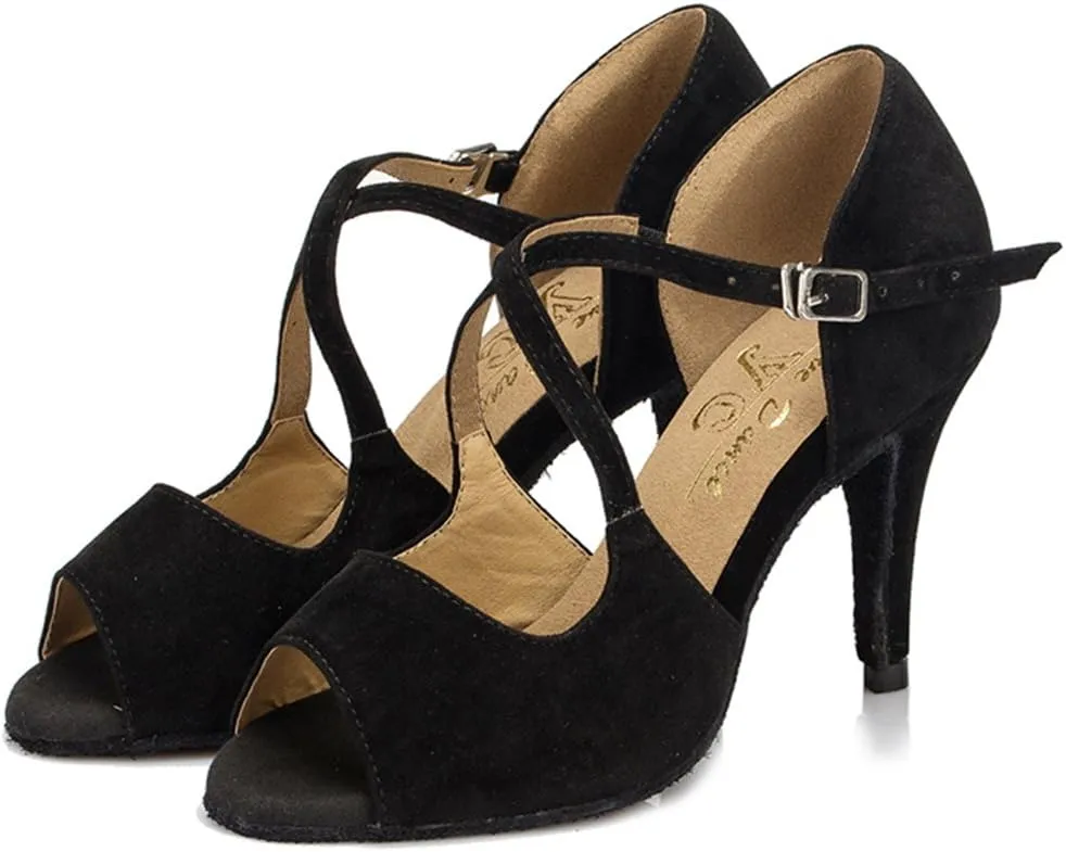Minishion Women's TH050 Stiletto High Heel Suede Leather Wedding Ballroom Latin Taogo Dance Sandals