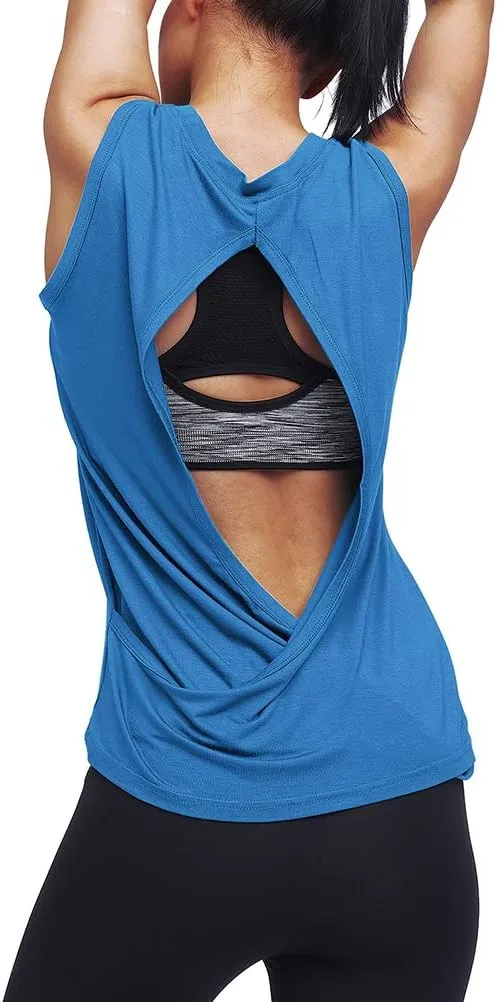 Mippo Workout Tops for Women Open Back Shirts Yoga Athletic Tops Running Muscle Tank Tops