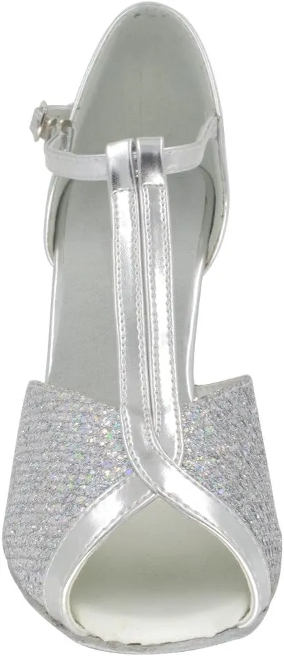 Misu Women's Peep Toe Sandals Latin Salsa Tango Practice Ballroom Dance Shoes with 2.75" Heel