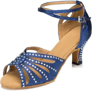 Misu Women's Peep toe Sandals Latin Salsa Tango Practice Ballroom Dance Shoes with 2.7" Heel