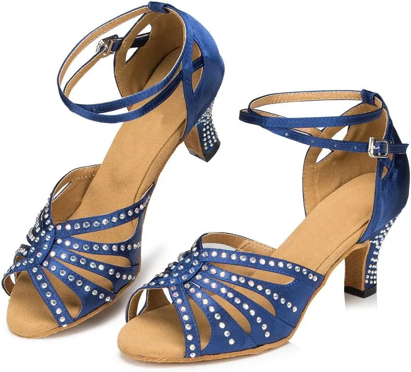 Misu Women's Peep toe Sandals Latin Salsa Tango Practice Ballroom Dance Shoes with 2.7" Heel