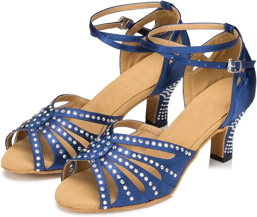 Misu Women's Peep toe Sandals Latin Salsa Tango Practice Ballroom Dance Shoes with 2.7" Heel