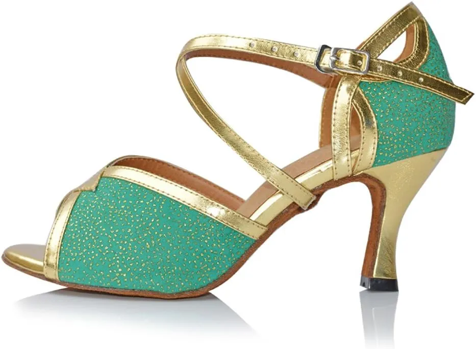 Misu Women's Peep Toe Sandals Latin Salsa Tango Practice Ballroom Dance Shoes with 3.1" Heel