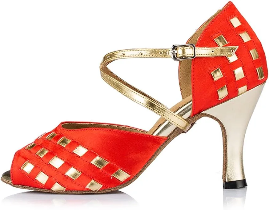Misu Women's Peep toe Sandals Latin Salsa Tango Practice Ballroom Dance Shoes with 3.1" Heel
