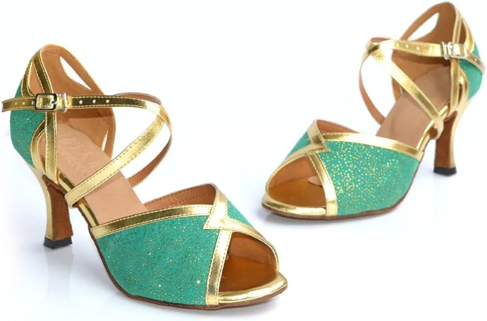 Misu Women's Peep Toe Sandals Latin Salsa Tango Practice Ballroom Dance Shoes with 3.1" Heel