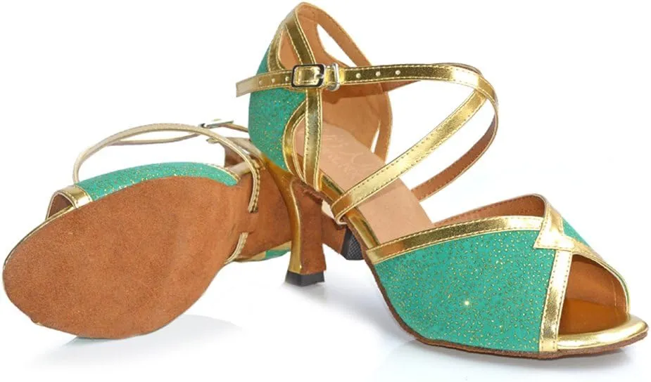 Misu Women's Peep Toe Sandals Latin Salsa Tango Practice Ballroom Dance Shoes with 3.1" Heel