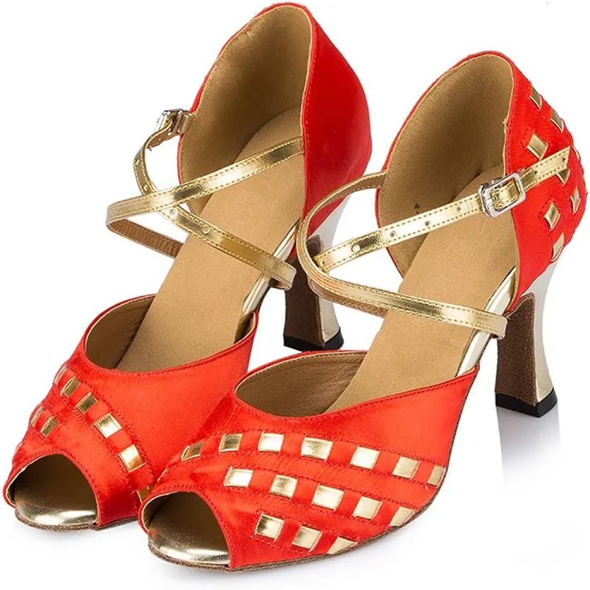Misu Women's Peep toe Sandals Latin Salsa Tango Practice Ballroom Dance Shoes with 3.1" Heel