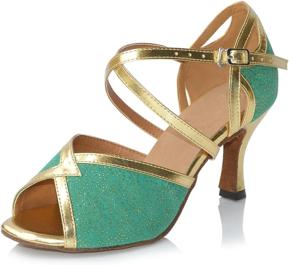 Misu Women's Peep Toe Sandals Latin Salsa Tango Practice Ballroom Dance Shoes with 3.1" Heel