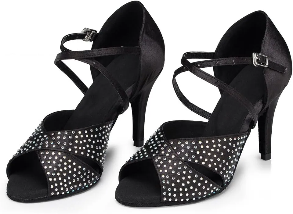 Misu Women's Peep Toe Sandals Latin Salsa Tango Practice Ballroom Dance Shoes with 3.3" Heel