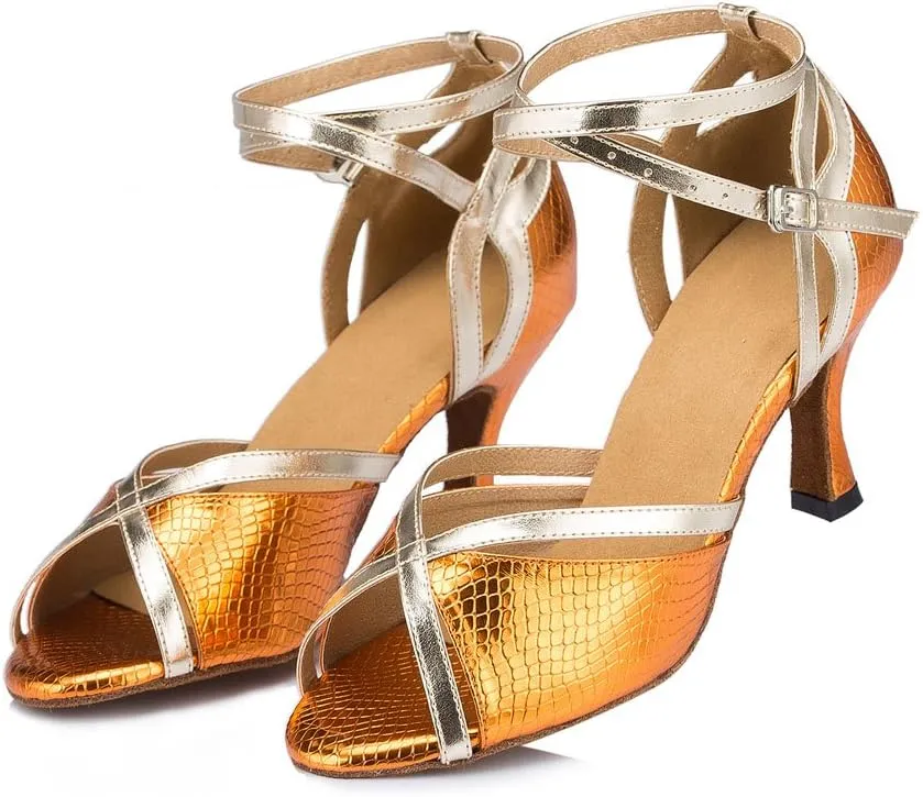 Misu Women's Peep Toe Sandals Latin Salsa Tango Practice Ballroom Dance Shoes with 3.3" Heel