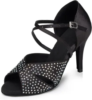 Misu Women's Peep Toe Sandals Latin Salsa Tango Practice Ballroom Dance Shoes with 3.3" Heel