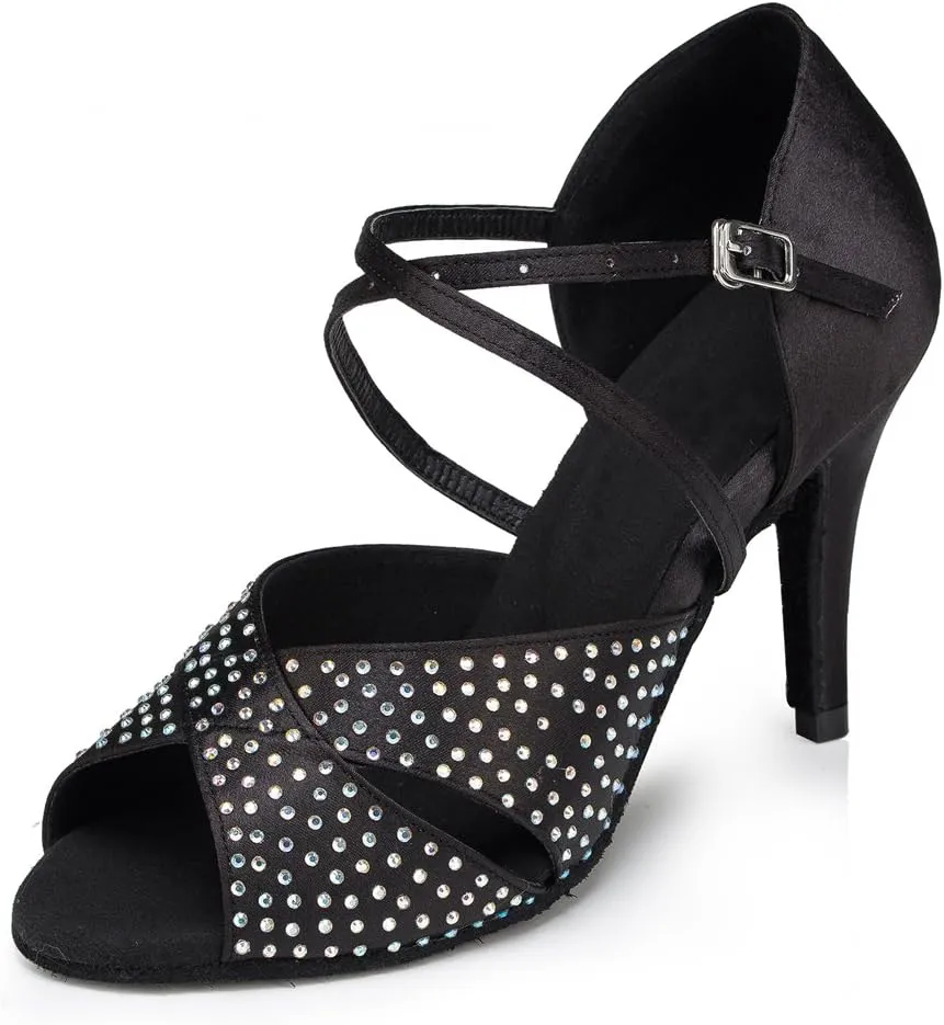 Misu Women's Peep Toe Sandals Latin Salsa Tango Practice Ballroom Dance Shoes with 3.3" Heel