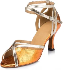 Misu Women's Peep Toe Sandals Latin Salsa Tango Practice Ballroom Dance Shoes with 3.3" Heel