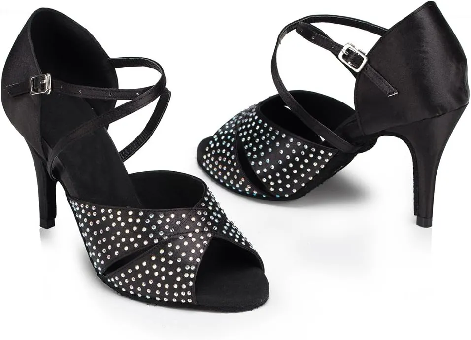 Misu Women's Peep Toe Sandals Latin Salsa Tango Practice Ballroom Dance Shoes with 3.3" Heel