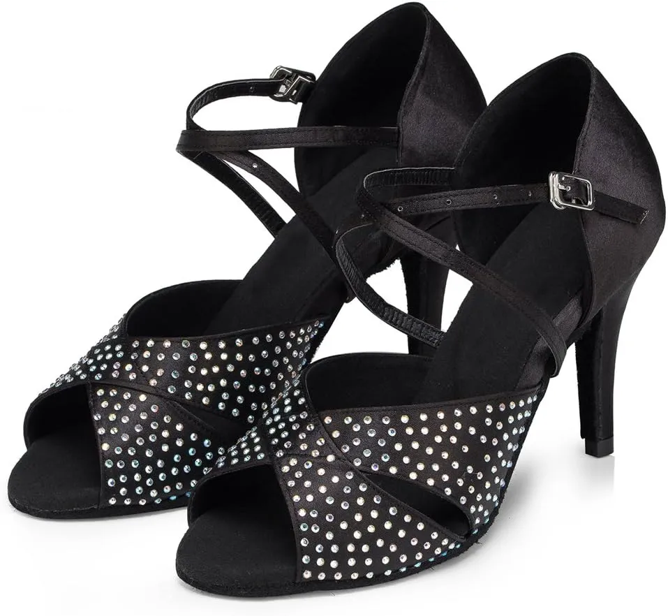 Misu Women's Peep Toe Sandals Latin Salsa Tango Practice Ballroom Dance Shoes with 3.3" Heel