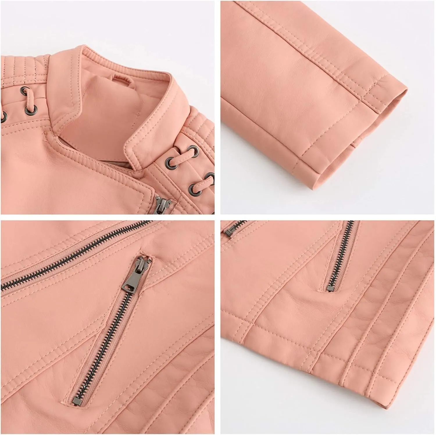 Motorcycle Jacket for Women Faux Leather Slim Fit Biker Coats Asymmetrical Zipper Long Sleeve Moto Jackets