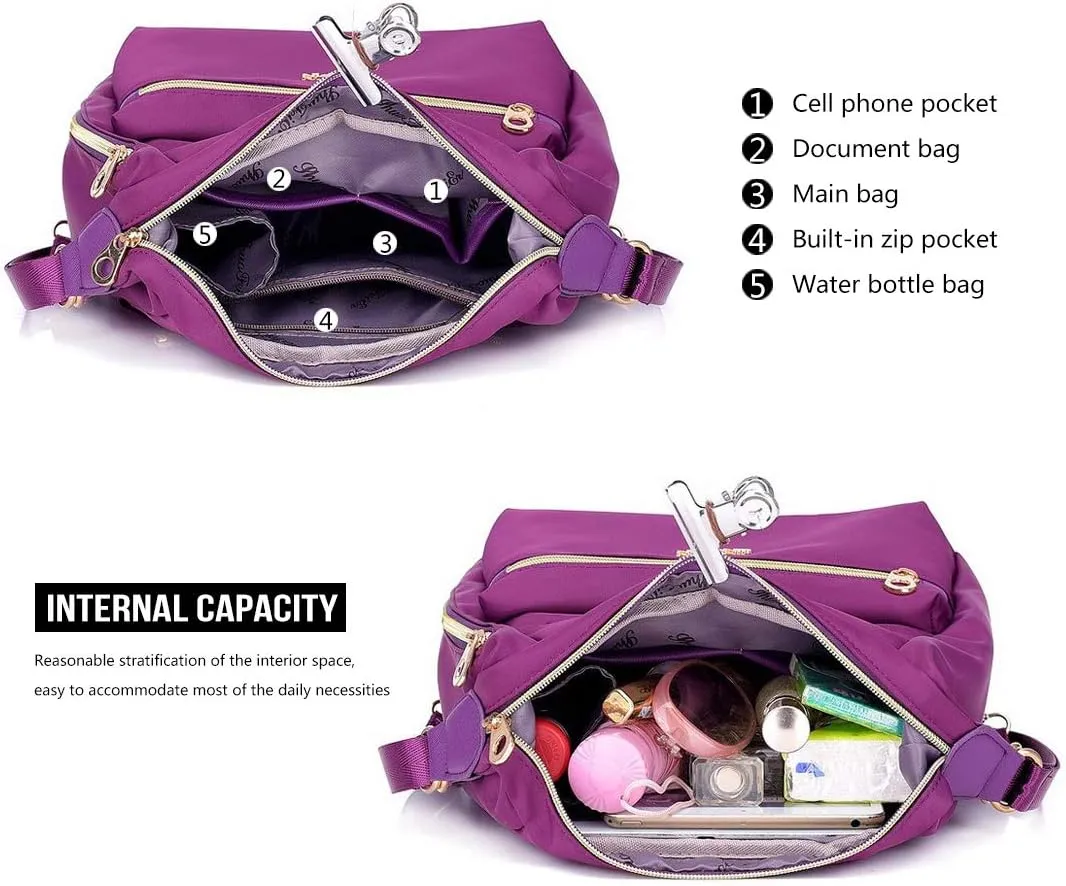Multi-Pocket Crossbody Bag for Women Convertible Nylon Shoulder Bag Travel Backpack Purse
