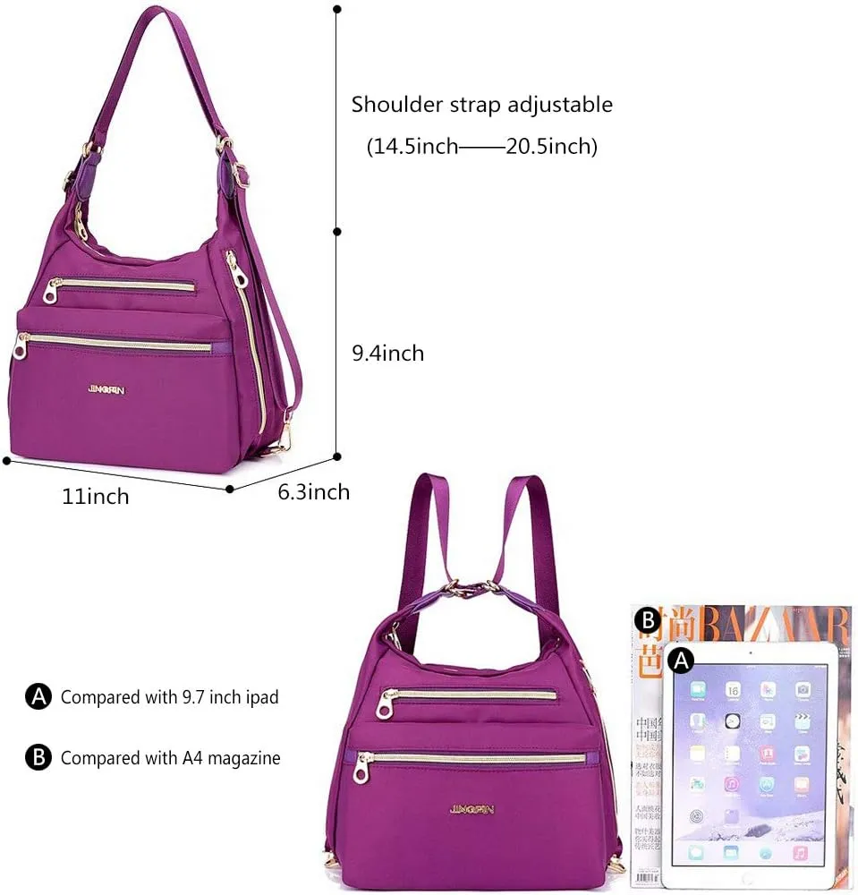 Multi-Pocket Crossbody Bag for Women Convertible Nylon Shoulder Bag Travel Backpack Purse