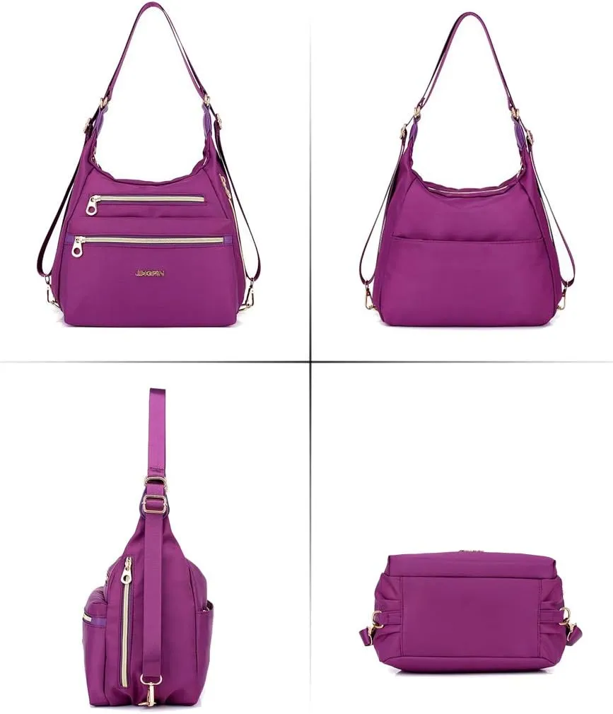 Multi-Pocket Crossbody Bag for Women Convertible Nylon Shoulder Bag Travel Backpack Purse