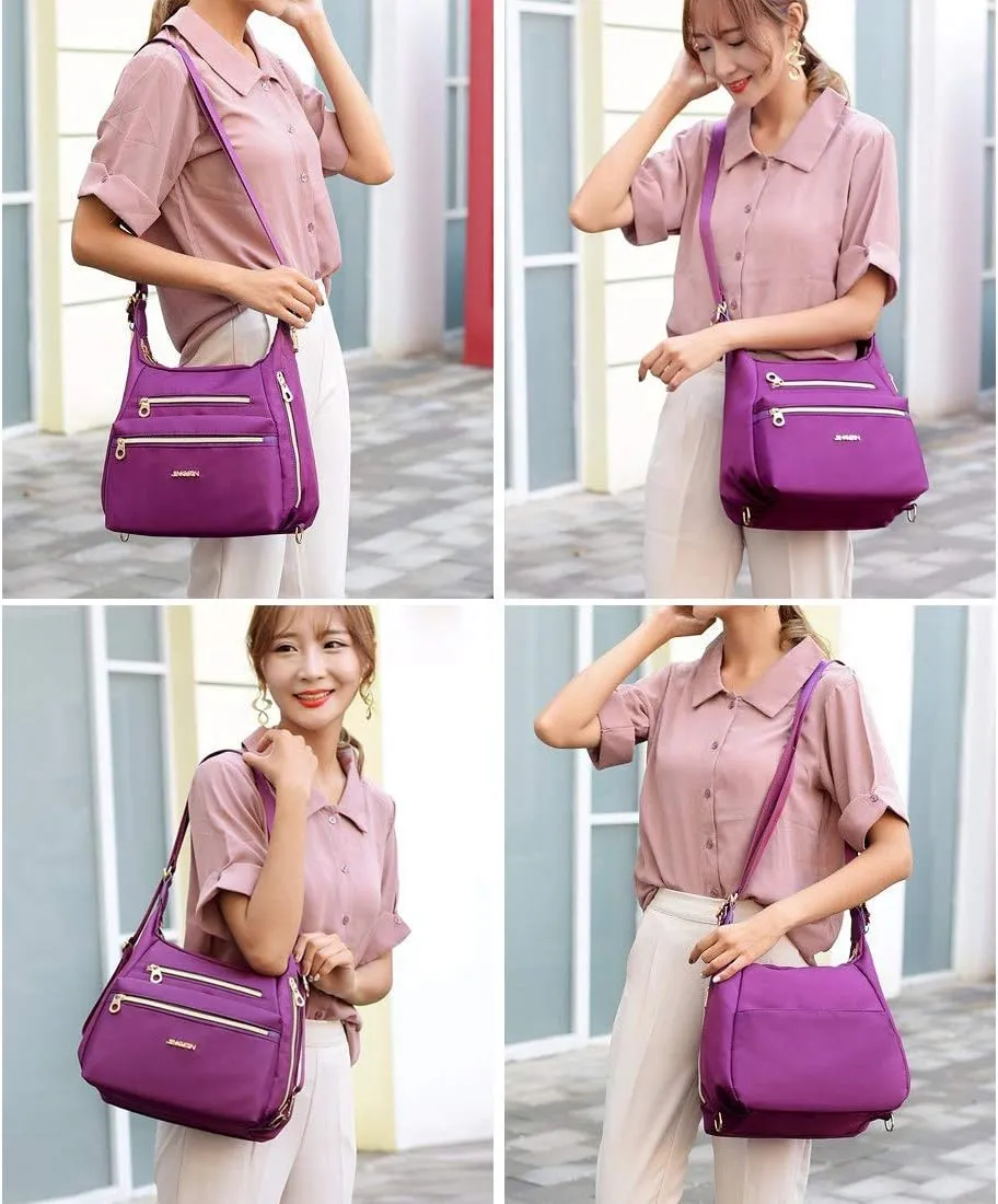 Multi-Pocket Crossbody Bag for Women Convertible Nylon Shoulder Bag Travel Backpack Purse
