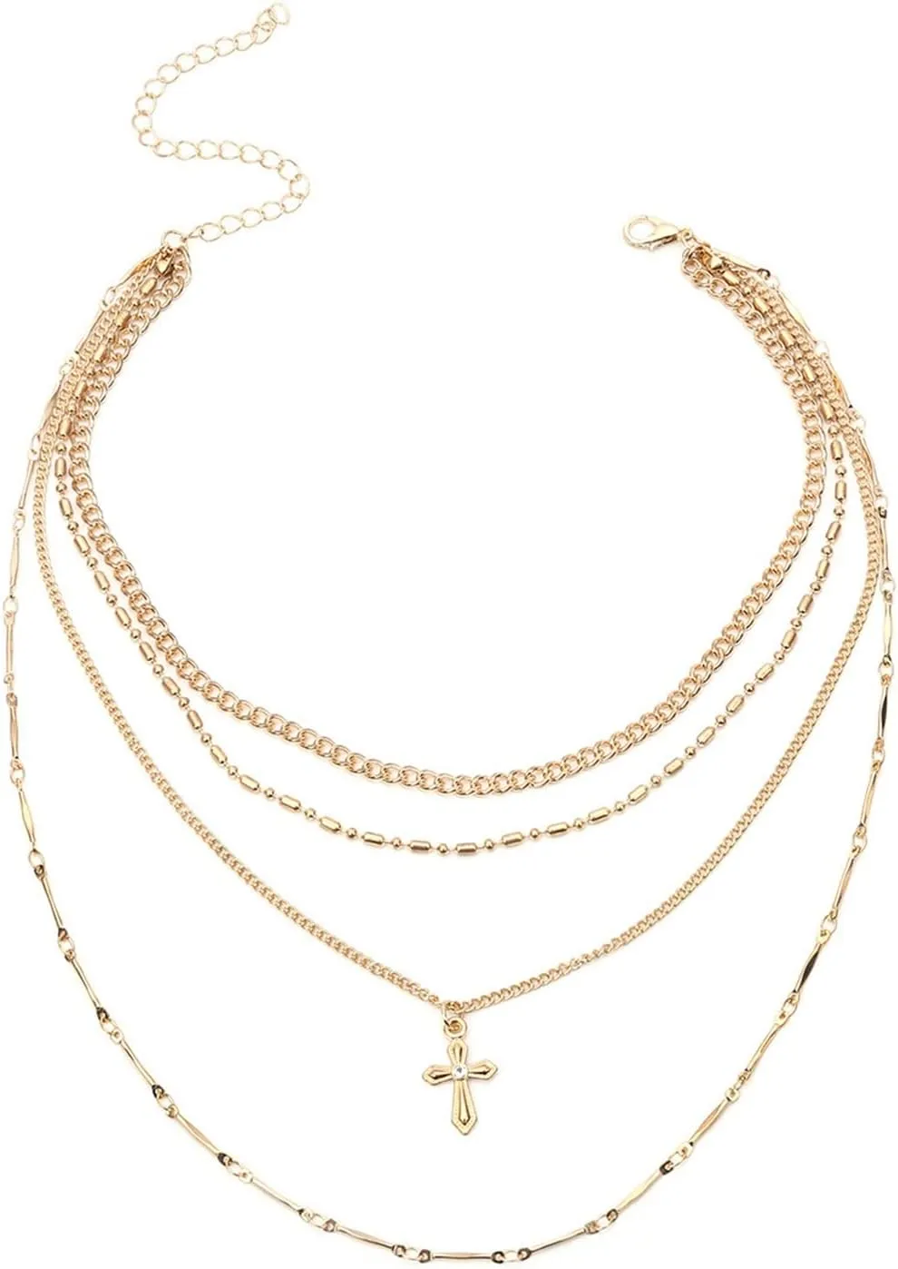 Multilayer Necklaces for Women, Dainty Layered Choker Necklace Cross Pendant Chain Necklaces for Womens, 4 Layers, Gold, 38CM