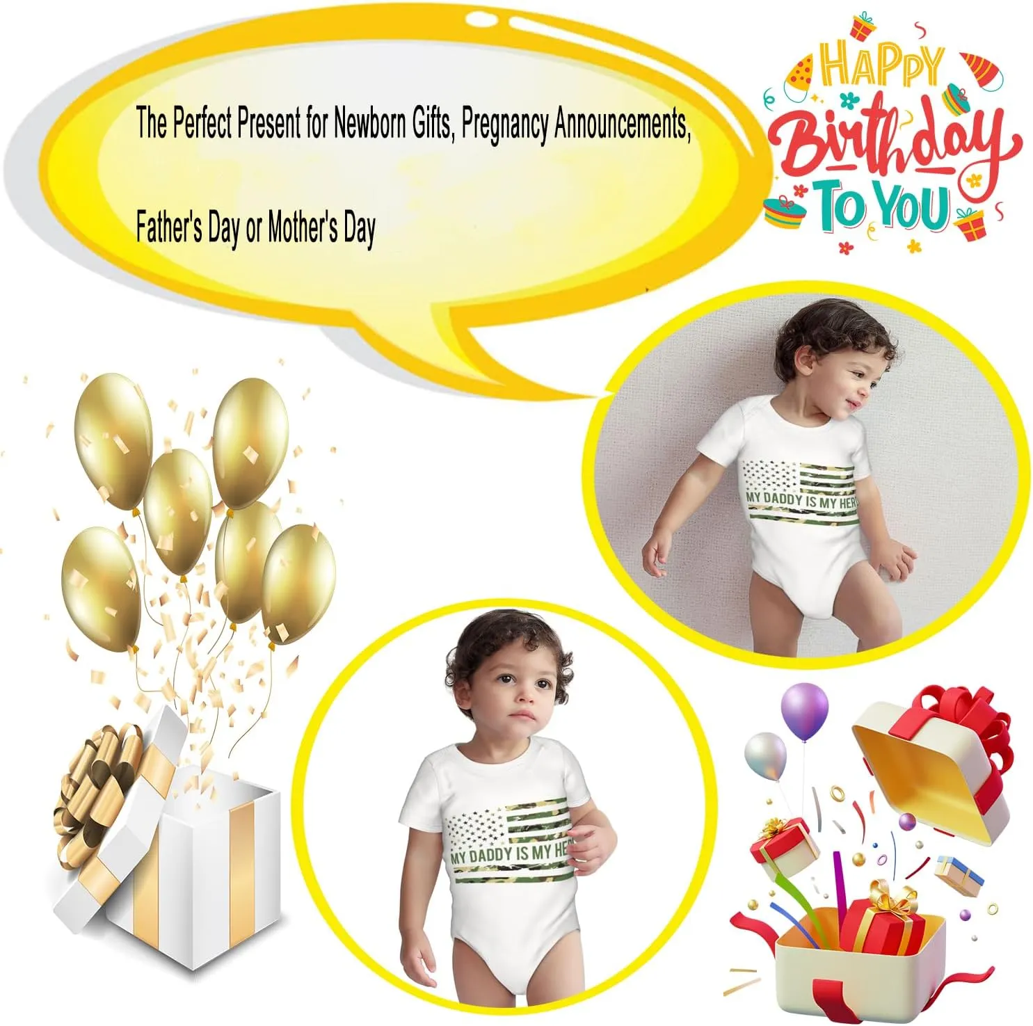 My Daddy is My Hero Bodysuits, Boy Girl Toddler Newborn Gifts Cotton Romper Short Sleeve Jumpsuit Outfits 0-24 Months