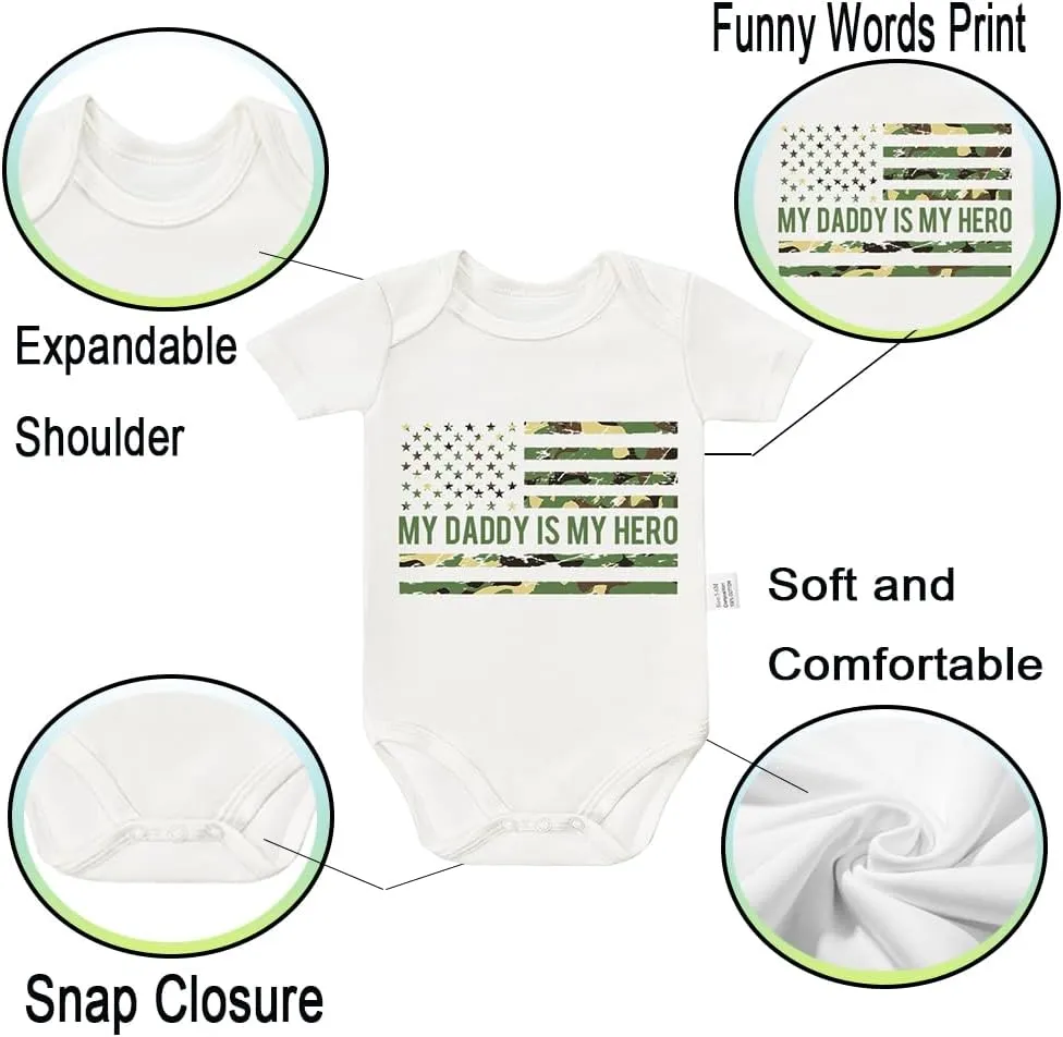 My Daddy is My Hero Bodysuits, Boy Girl Toddler Newborn Gifts Cotton Romper Short Sleeve Jumpsuit Outfits 0-24 Months