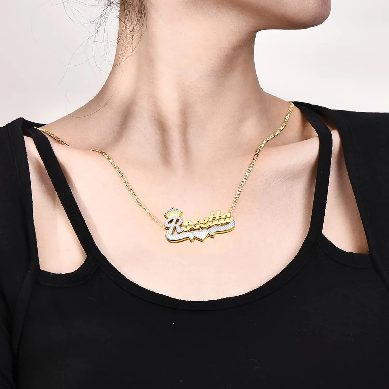 Name Plate Necklaces Double Plated Name Necklace Personalized Custom Name Necklace with Heart 18k Gold Plated Nameplate Pendant for Women